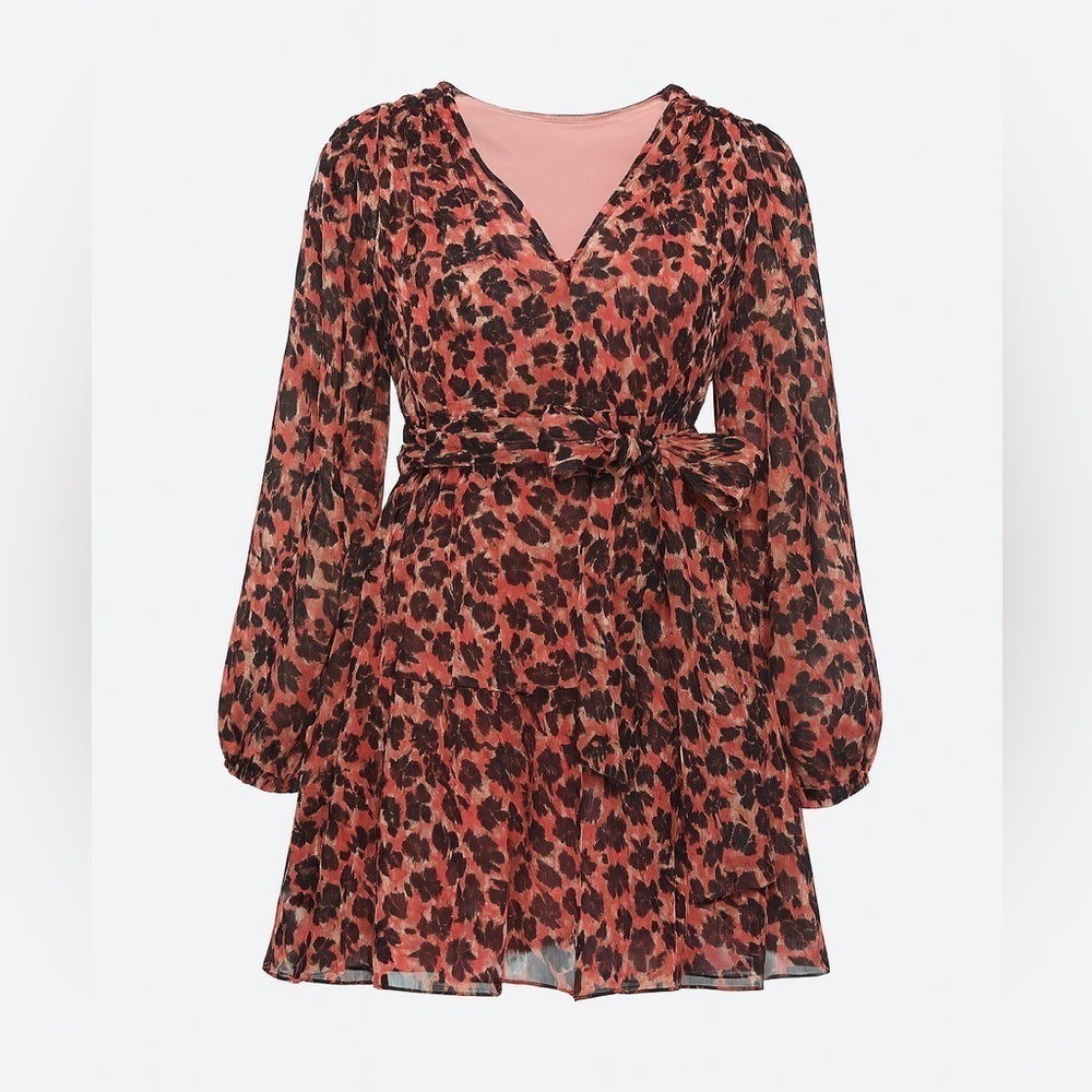Tanya Taylor floral vneck belted mini dress long sleeve